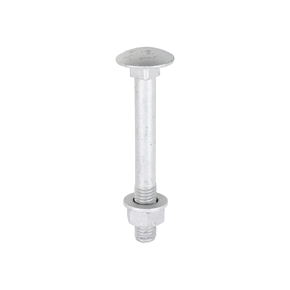 Carriage Bolts Hex Nuts & Form A Washers - Dome - Exterior - Silver - M12 x 100 (Pack 10)