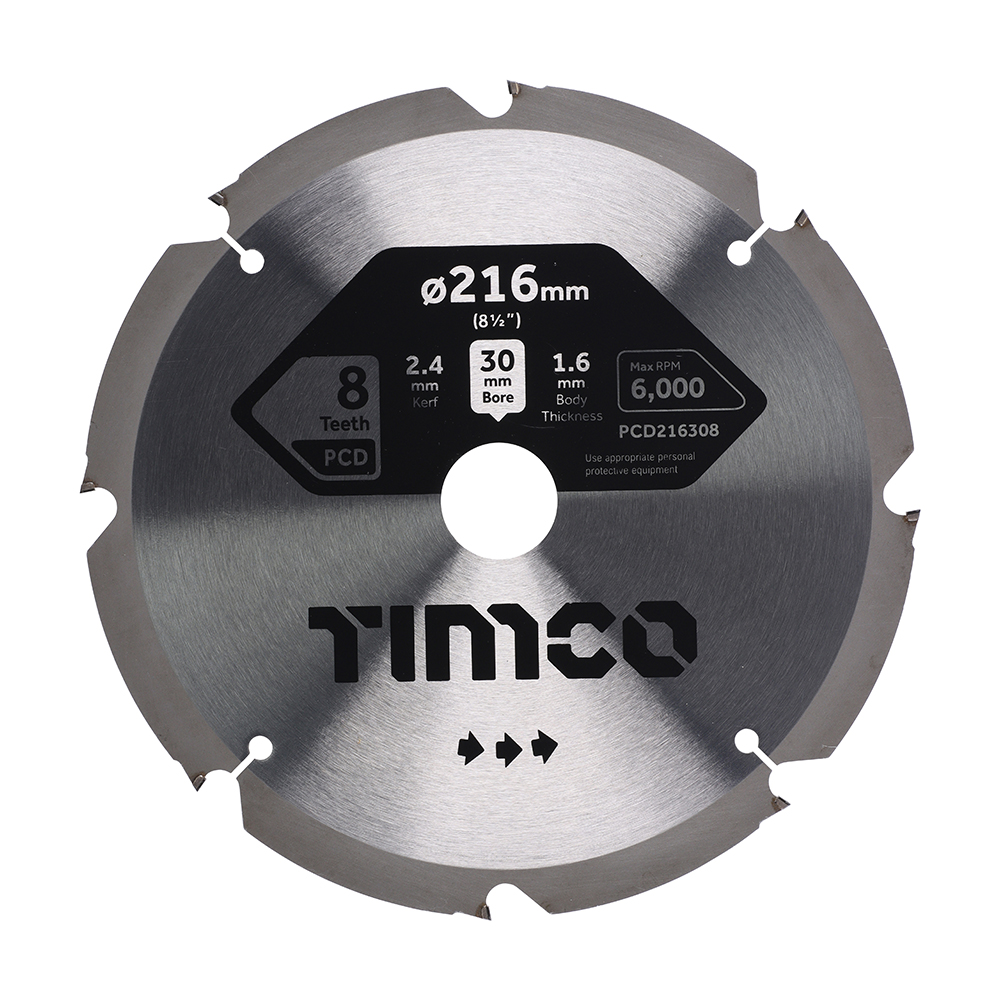 PCD Fibre Cement Saw Blade - 216 x 30 x 8T (Pack 1)